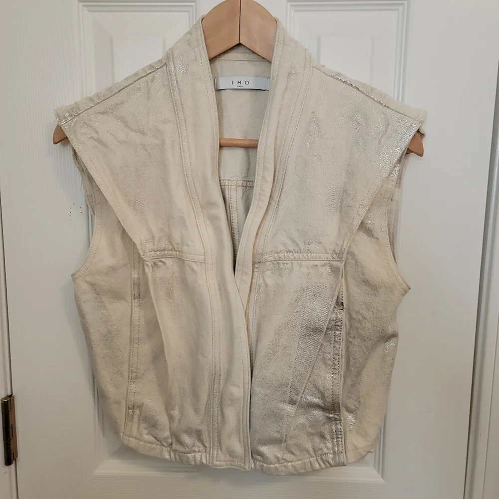 Iro Off White and Silver Metallic Denim Vest Size 38 (US 8) - Picture 2 of 5